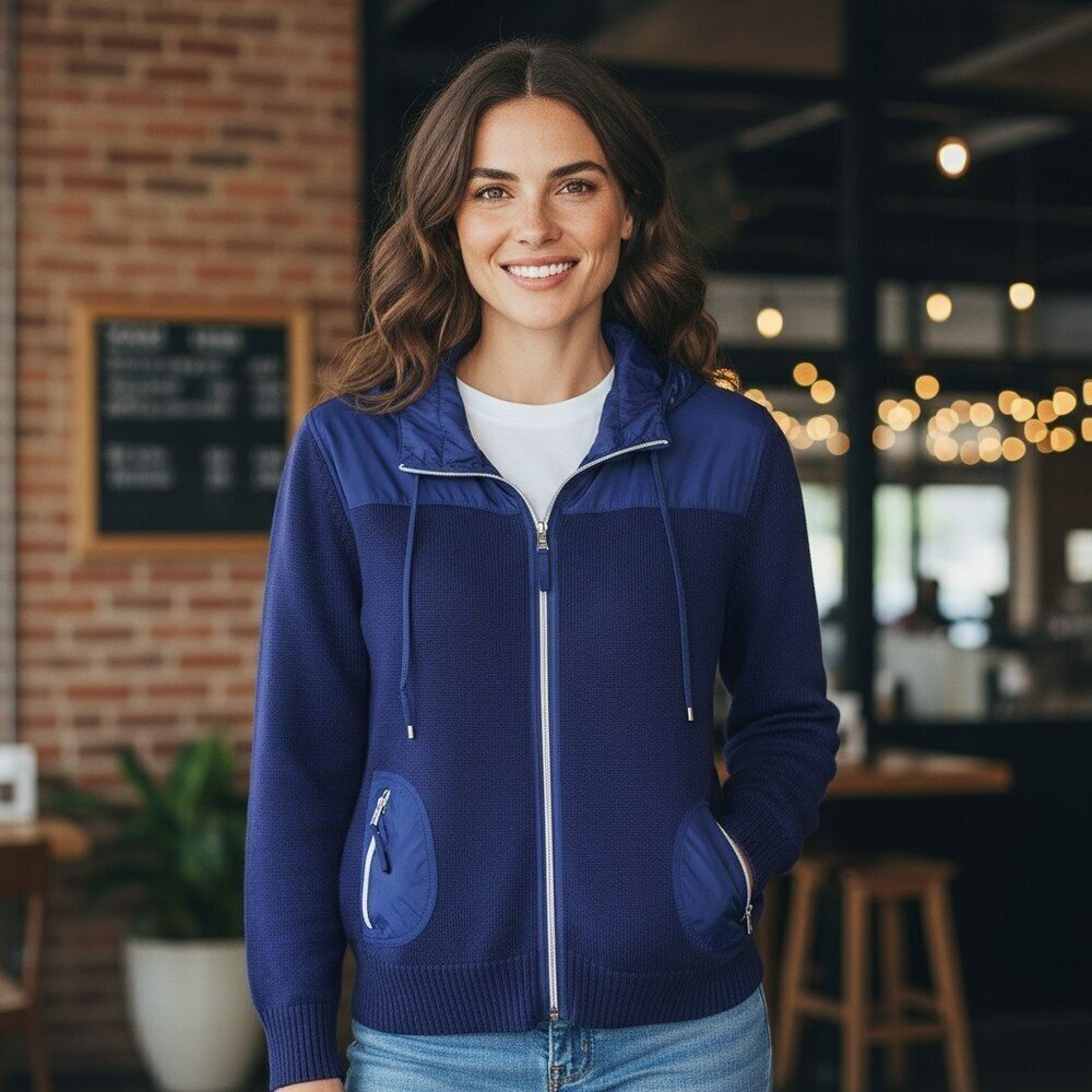 Zenergy By Chicos Size 2 Large Sweater Jacket Blue Mixed Material